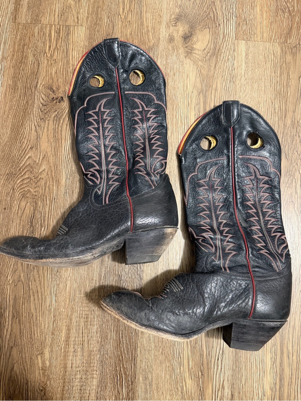 VTG Tony Lama 6361 Black Bullhide Leather Western Buckaroo Riding Boots Men 9